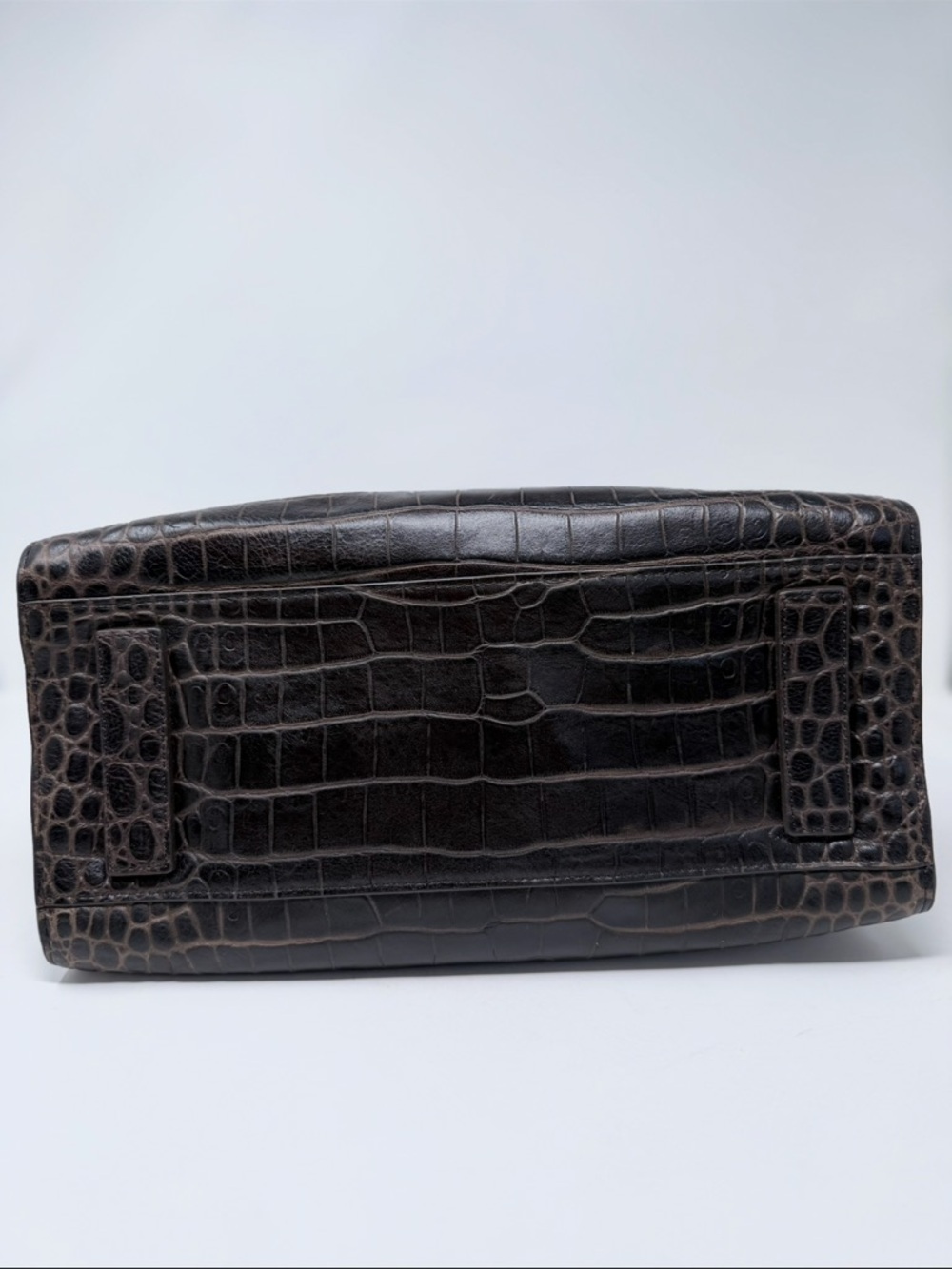 Vince Camuto Dark Brown Croc-Embossed Leather Tote with Matching Pouch - Picture 5 of 10